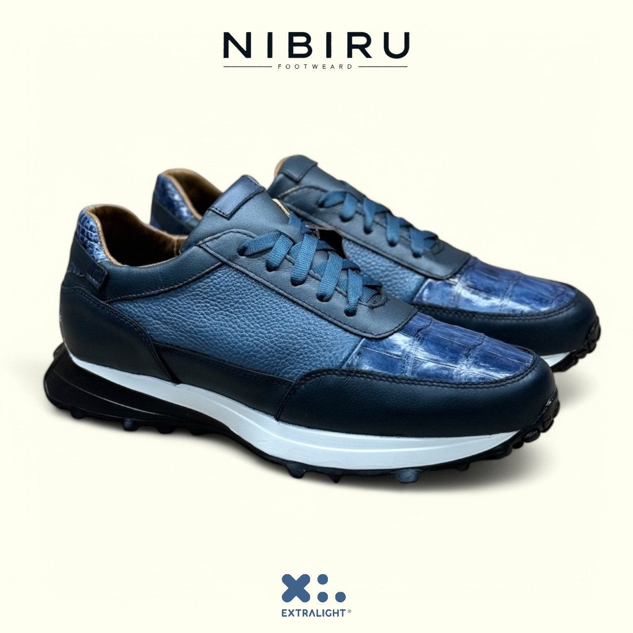 sneaker de piel venado aplicacion piel cocodrilo color azul rey mod 20k