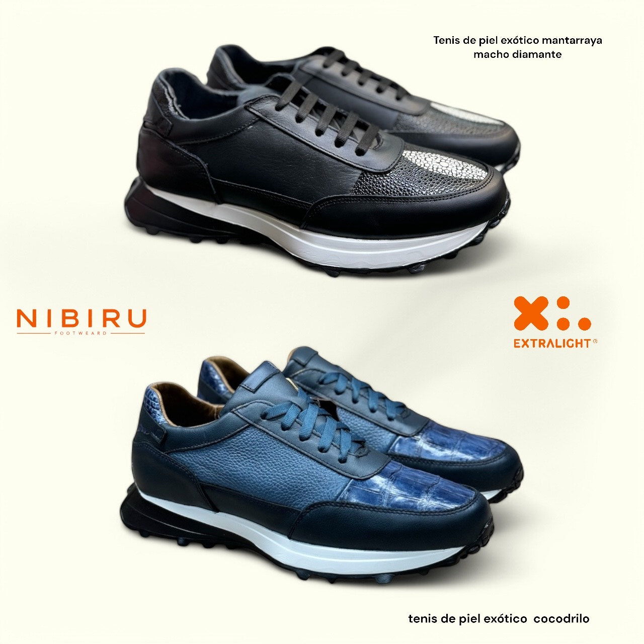 combo snakers de piel exotico cocodrilo blue / grabado en mantarraya rey mod 20k extralight