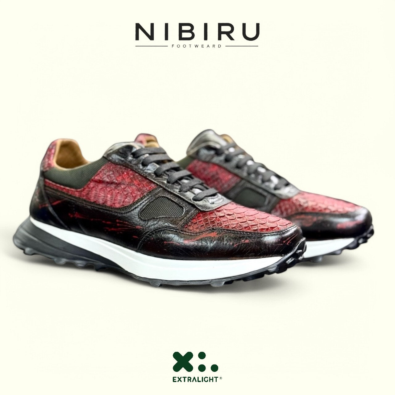 sneaker de piel negro pull up / piel exotica piton snake cherry / edicion especial freddy krueger