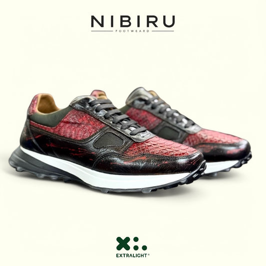 sneaker de piel negro pull up / piel exotica piton snake cherry / edicion especial freddy krueger