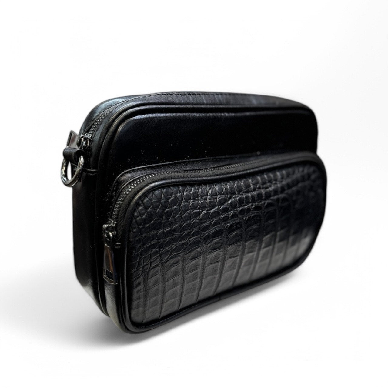 crossbody de piel napa / piel exotica cayman beli negro carbon mod monaco