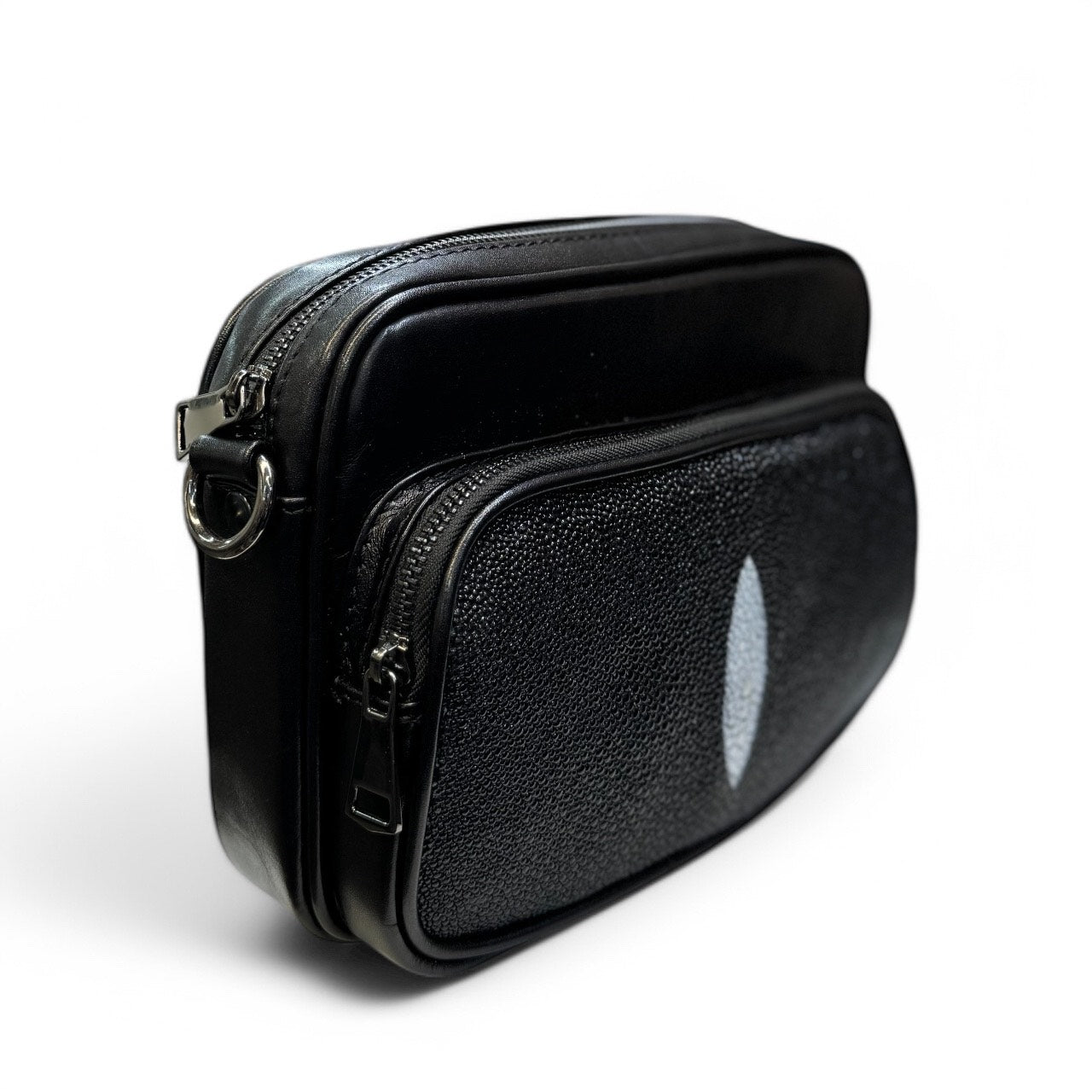 crossbody de piel napa / piel mantarraya negro carbon mod monaco