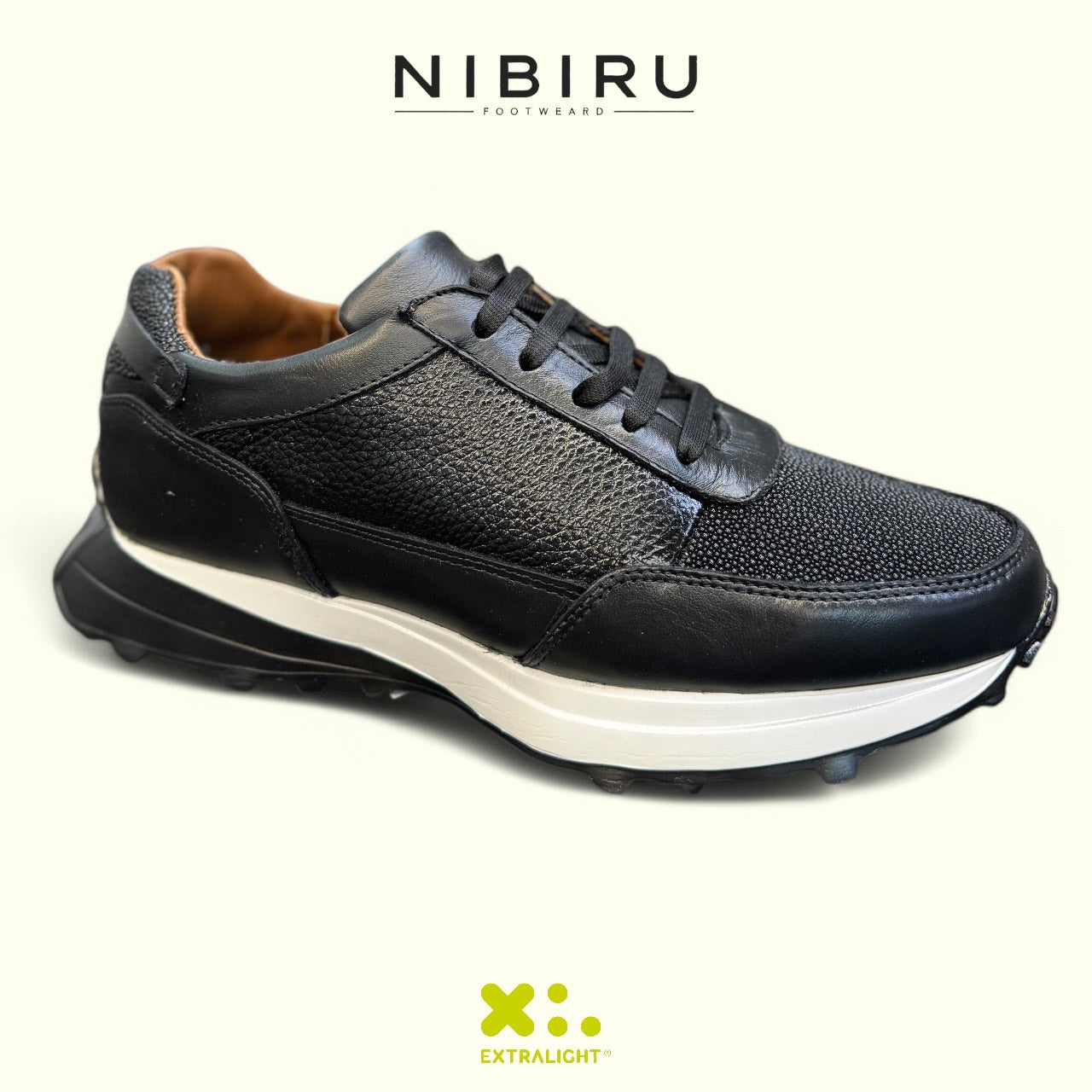 sneaker de piel venado aplicacion piel mantarraya negro prisma genuina mod 20k