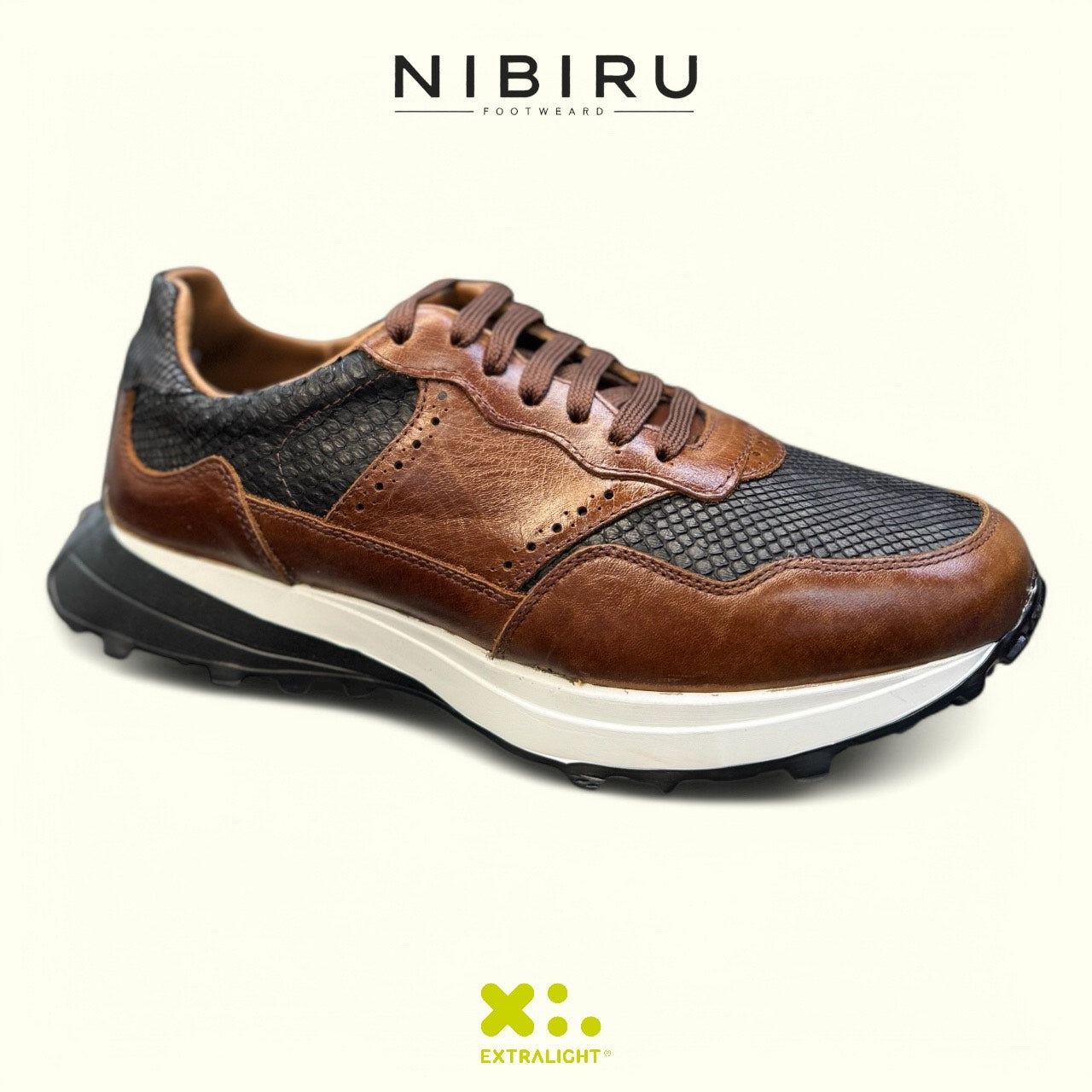 sneaker de piel coñac pull up suave / piel exotica legitima vibora  beli ngo 20k10 extralight