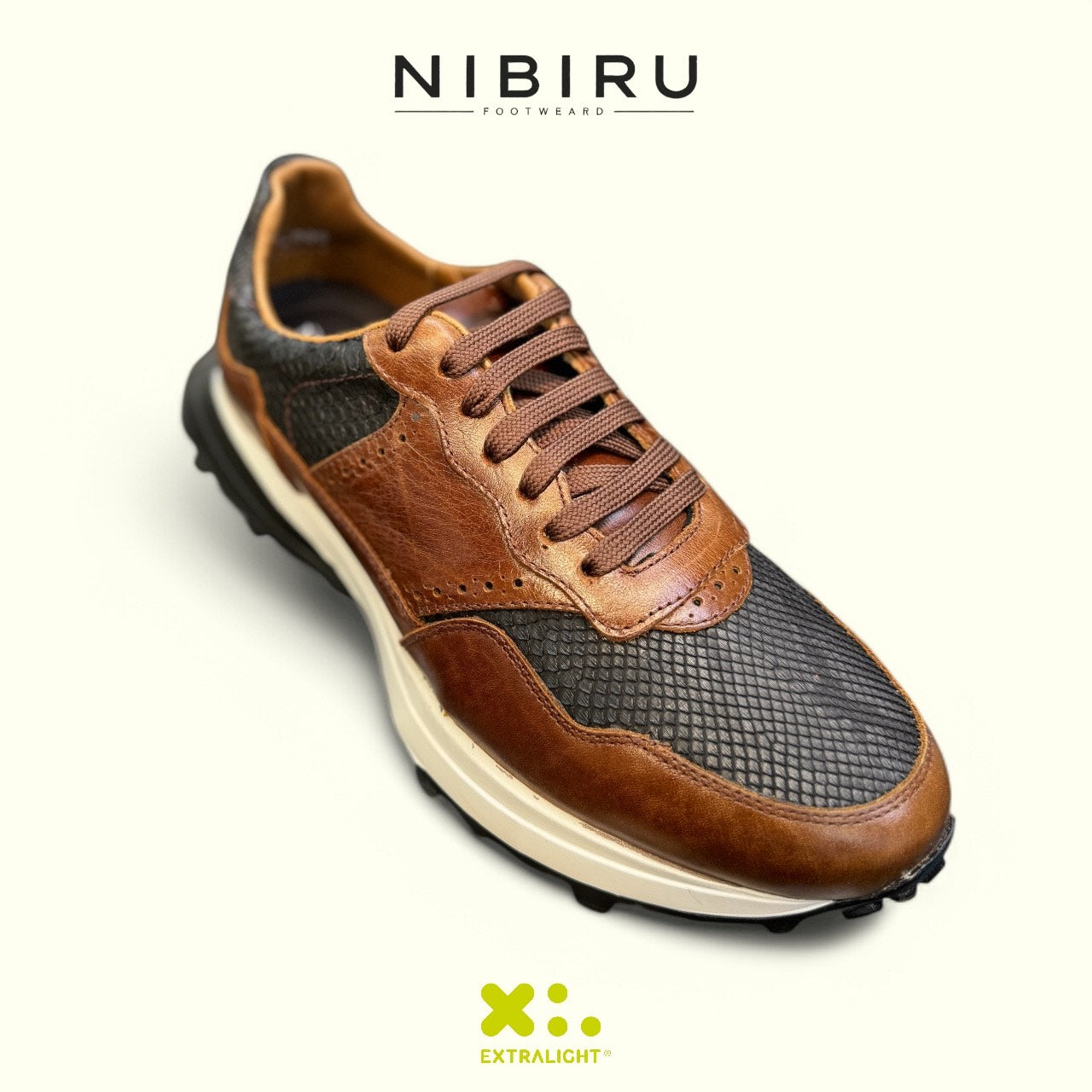 sneaker de piel coñac pull up suave / piel exotica legitima vibora  beli ngo 20k10 extralight