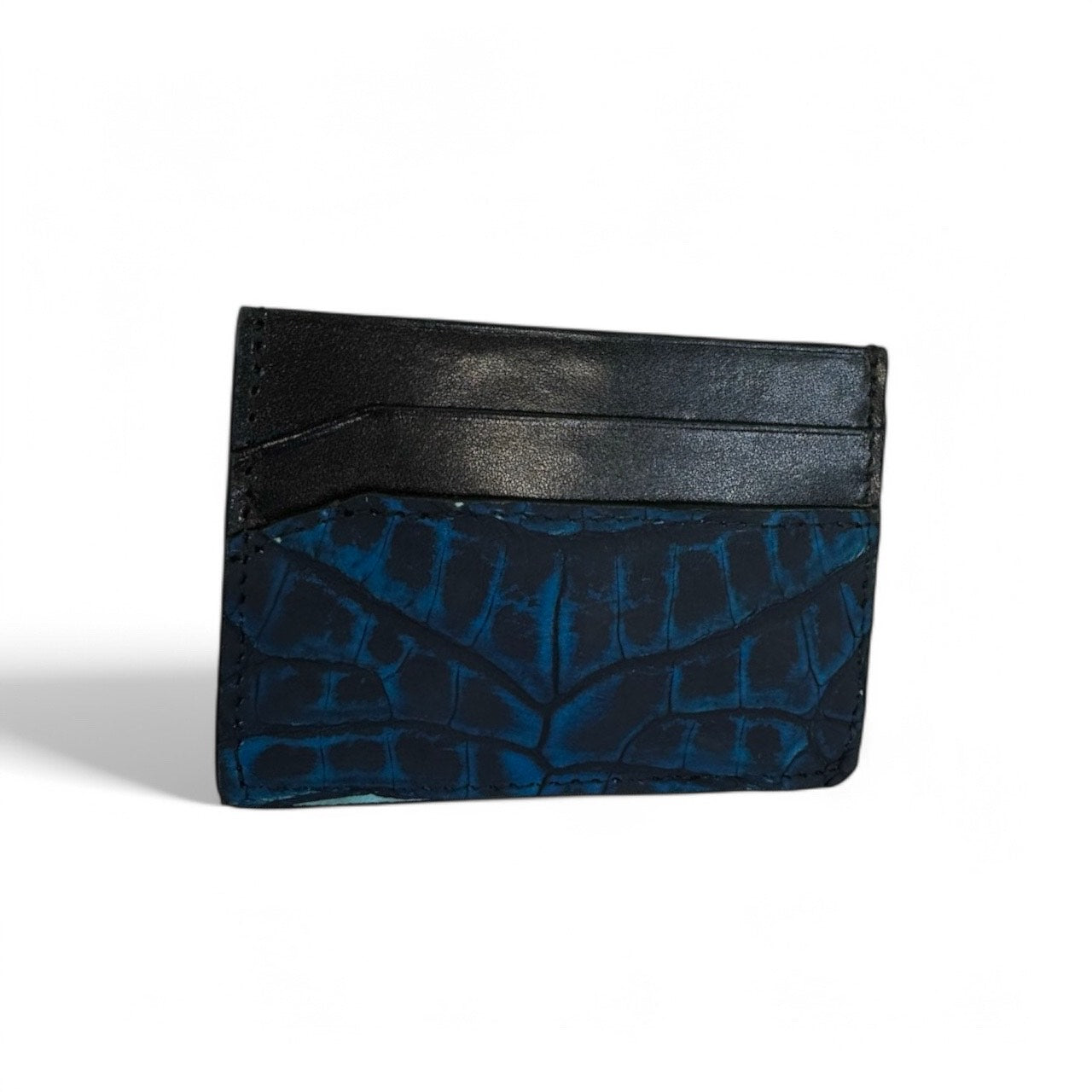 targetero de piel color negro con piel exotico cocodrile blue monster