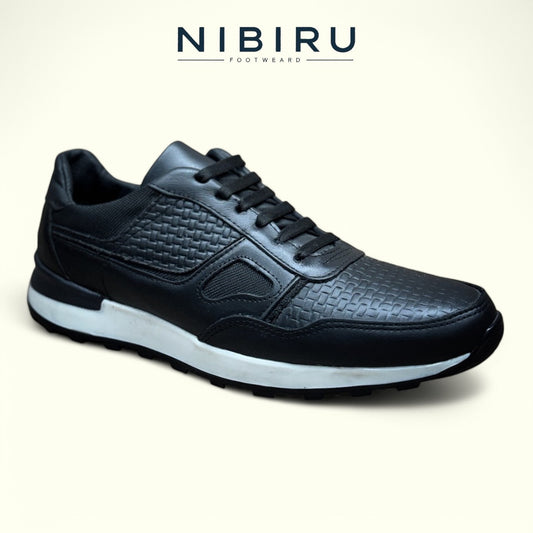 tenis de piel negro napa / grabado petatillo mod 6034