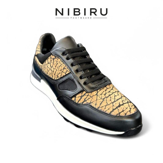 tenis de piel napa negro / piel cuello de toro miel mod 6034