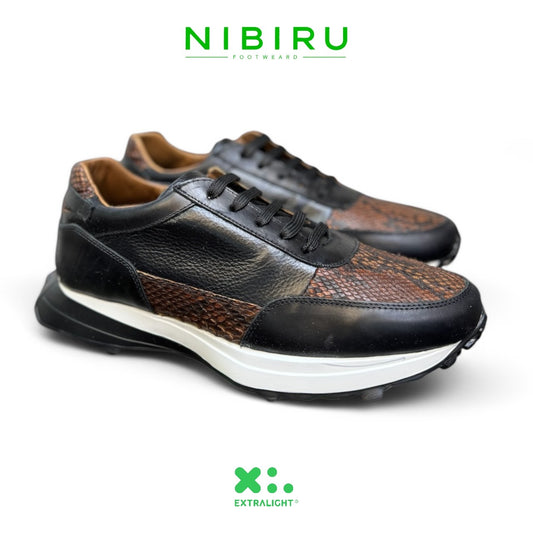 sneaker de piel napa venado ngo / piel de vibora beli cafe moca extralight 20k