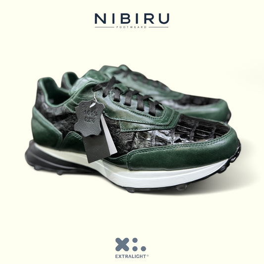 tenis de piel exotico cayman / piel olivo mod 20k60 extralight