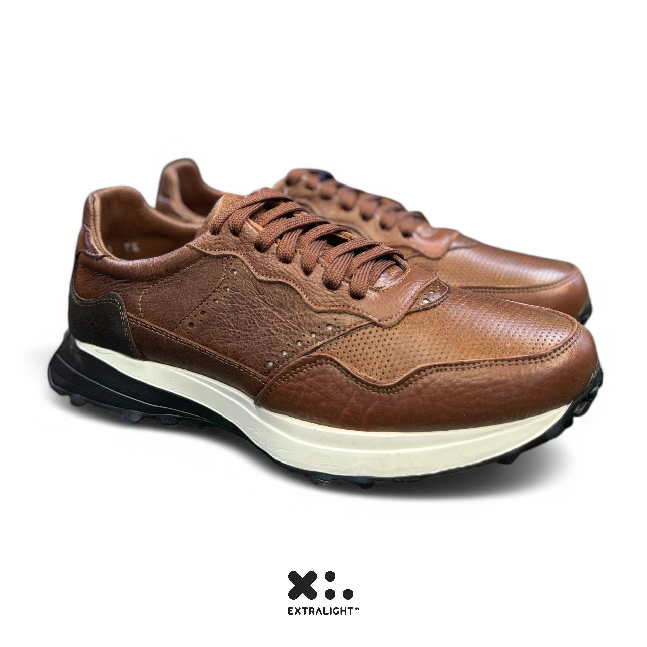 sneaker de piel cafe tabaco chocolate bostoniano 20k10 extralight