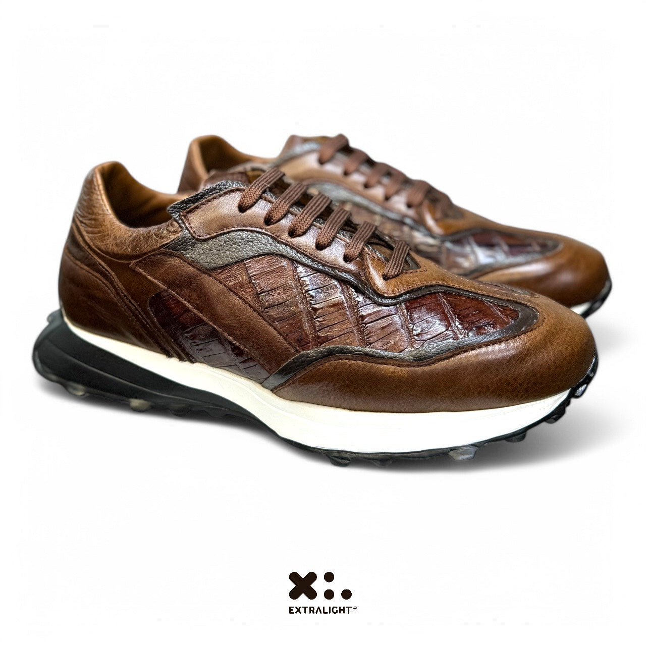 sneaker de piel tabaco / piel cocodrilo maderado 20k11 extralight