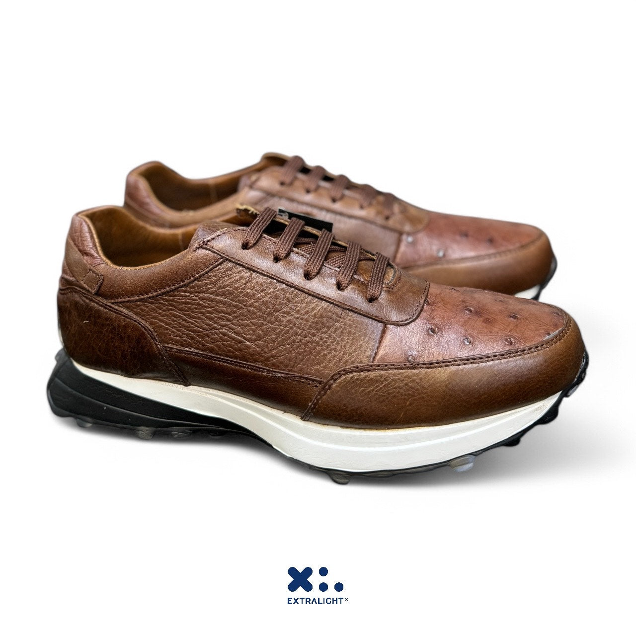 sneaker de piel venado / piel avestruz cafe tabaco 20k extralight