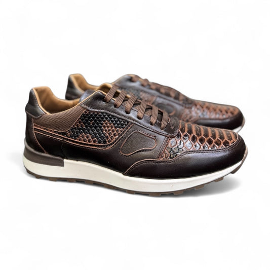 tenis de piel cafe chocolate / piel grabado vibora phyton 6034