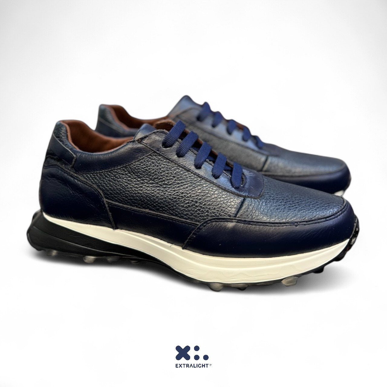 sneakers de piel venado azul navy extralight