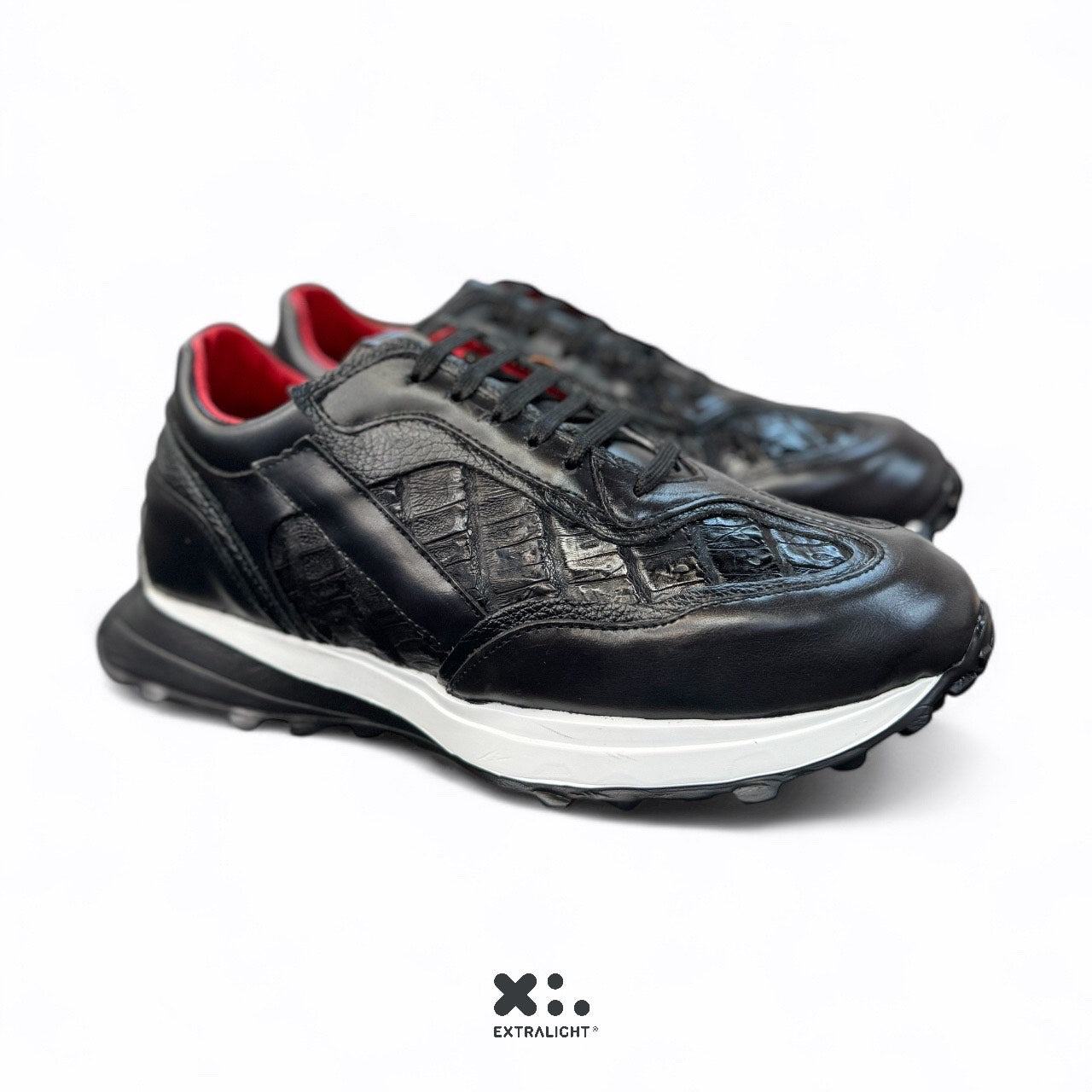 sneaker de piel venado / piel cocodrilo fuscus negro 20k11 extralight