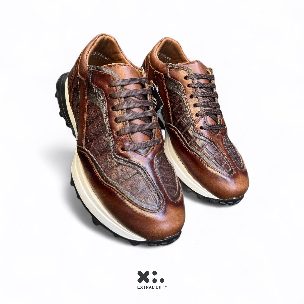sneaker de piel venado / piel cocodrilo fuscus cognac madera mod sopranno extralight