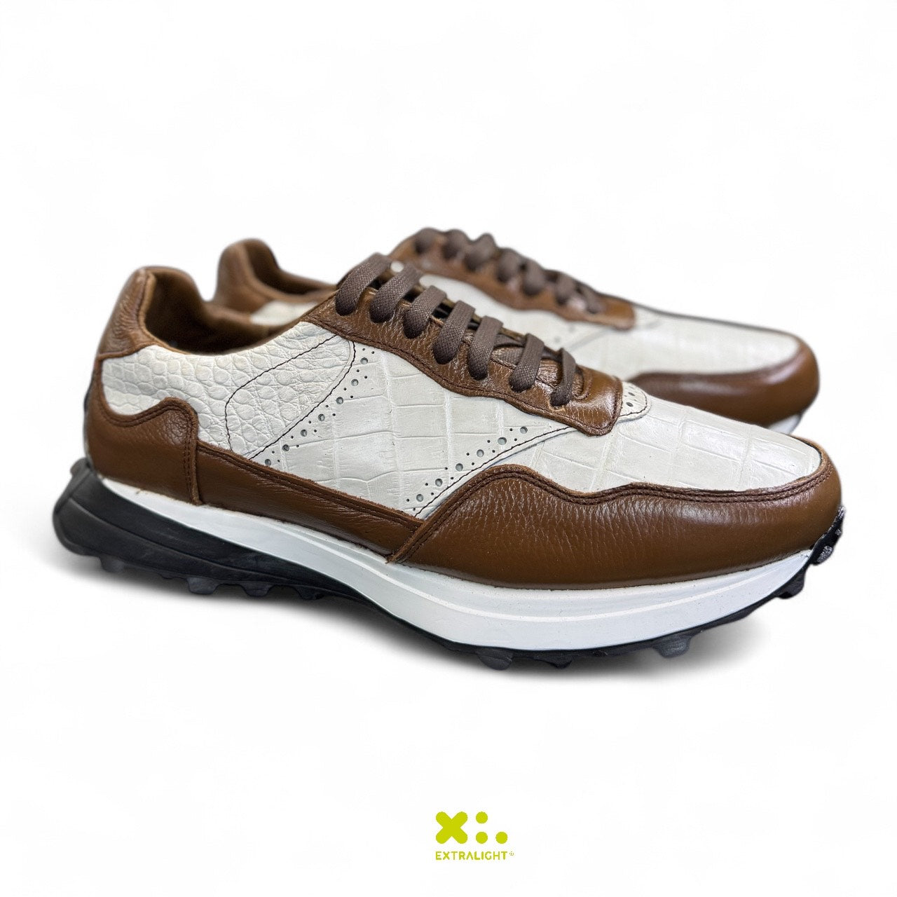 sneaker de piel venado / piel cocodrilo moreleti blanc white 20k10 extralight