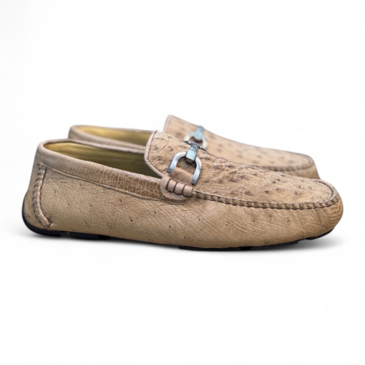 mocasines carbone de piel ostrich / avestruz color latte cafe