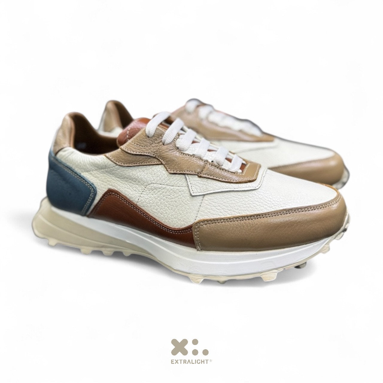 sneakers de piel bear latte / tabaco / azul  cafe extralight 20k99