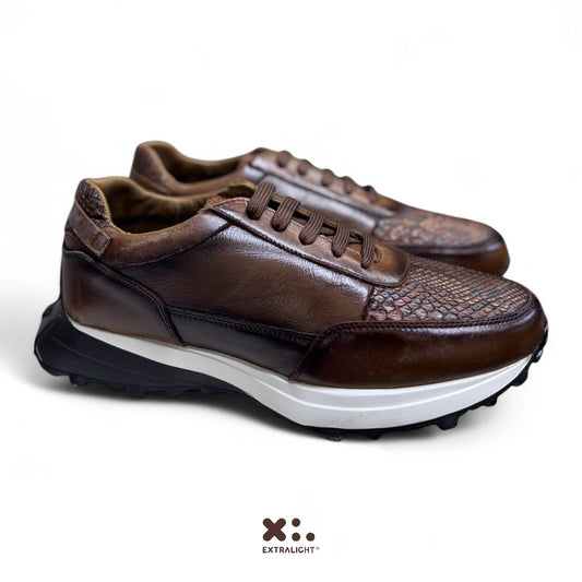sneaker de piel venado coñac sombreado pyton beli 20k extralight